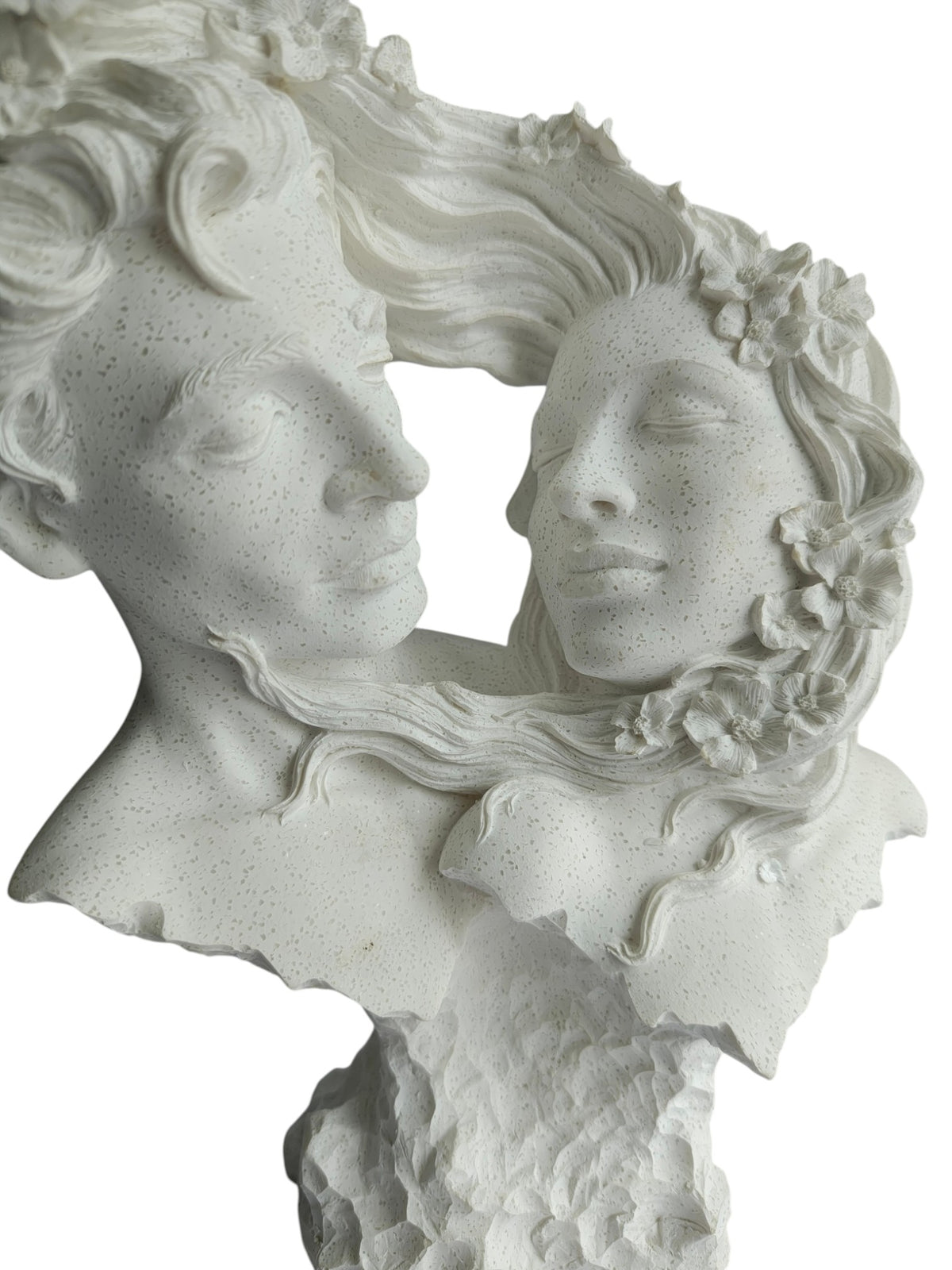 Soulmates Love Couple Bust Statue - Romantic Couple Face with Floral Hair