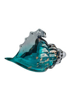 Luxury Aqua Blue Conch Shell Showpiece - Hand Blown Glass with Gold Flakes