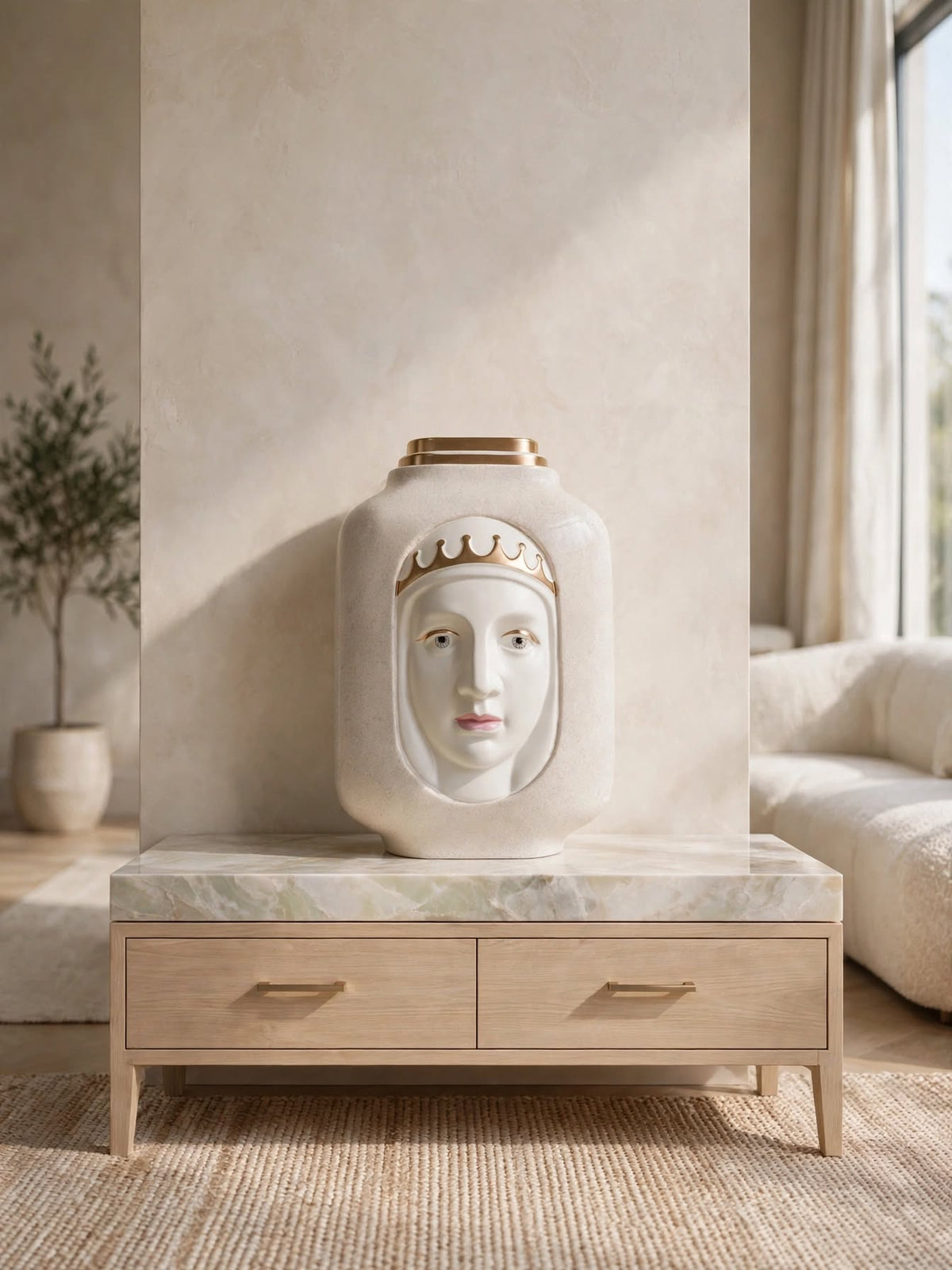 Royal Face Ceramic Vase with Crown Design