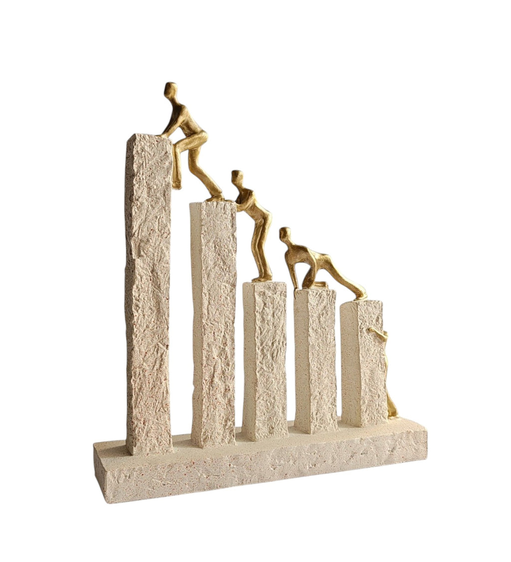5 men climbing on pillers