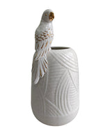 Golden Parrot Perch - Speckled White Ceramic Vase