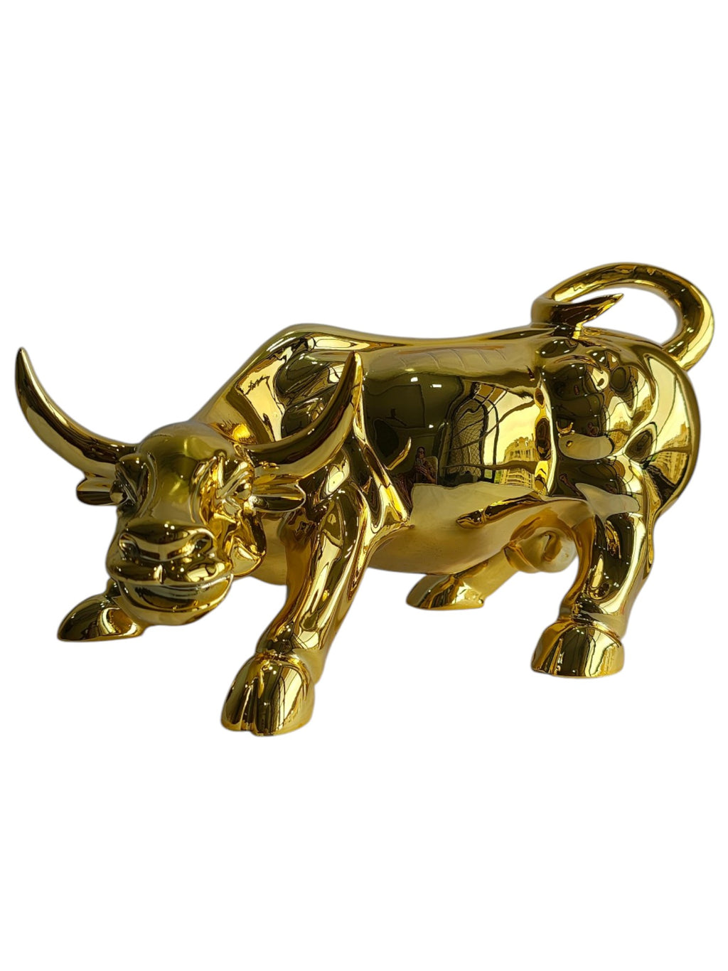 Golden Charging Bull Statue - Luxury Table Showpiece