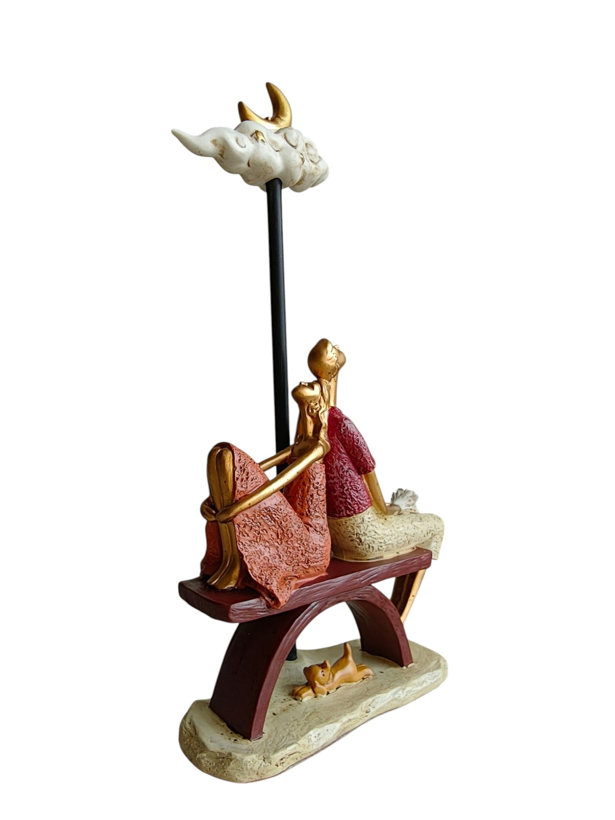 Moonlit Romance - Romantic Couple Sitting on Bench with Dog Figurine