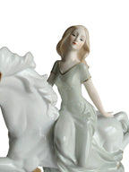 Lady Riding White Horse Showpiece - Victorian Porcelain Princess Figurine