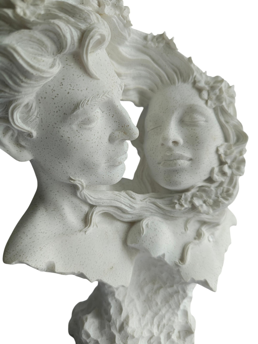Soulmates Love Couple Bust Statue - Romantic Couple Face with Floral Hair
