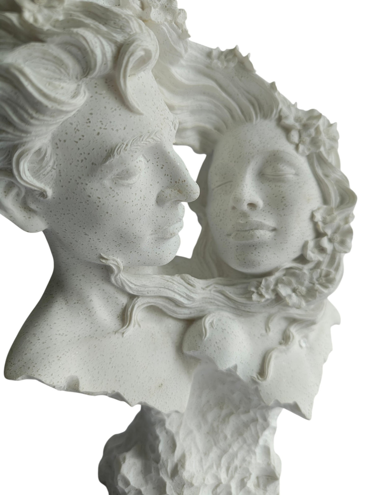 Soulmates Love Couple Bust Statue - Romantic Couple Face with Floral Hair