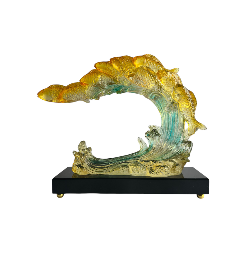 Golden Prosperity Koi Wave Crystal Showpiece
