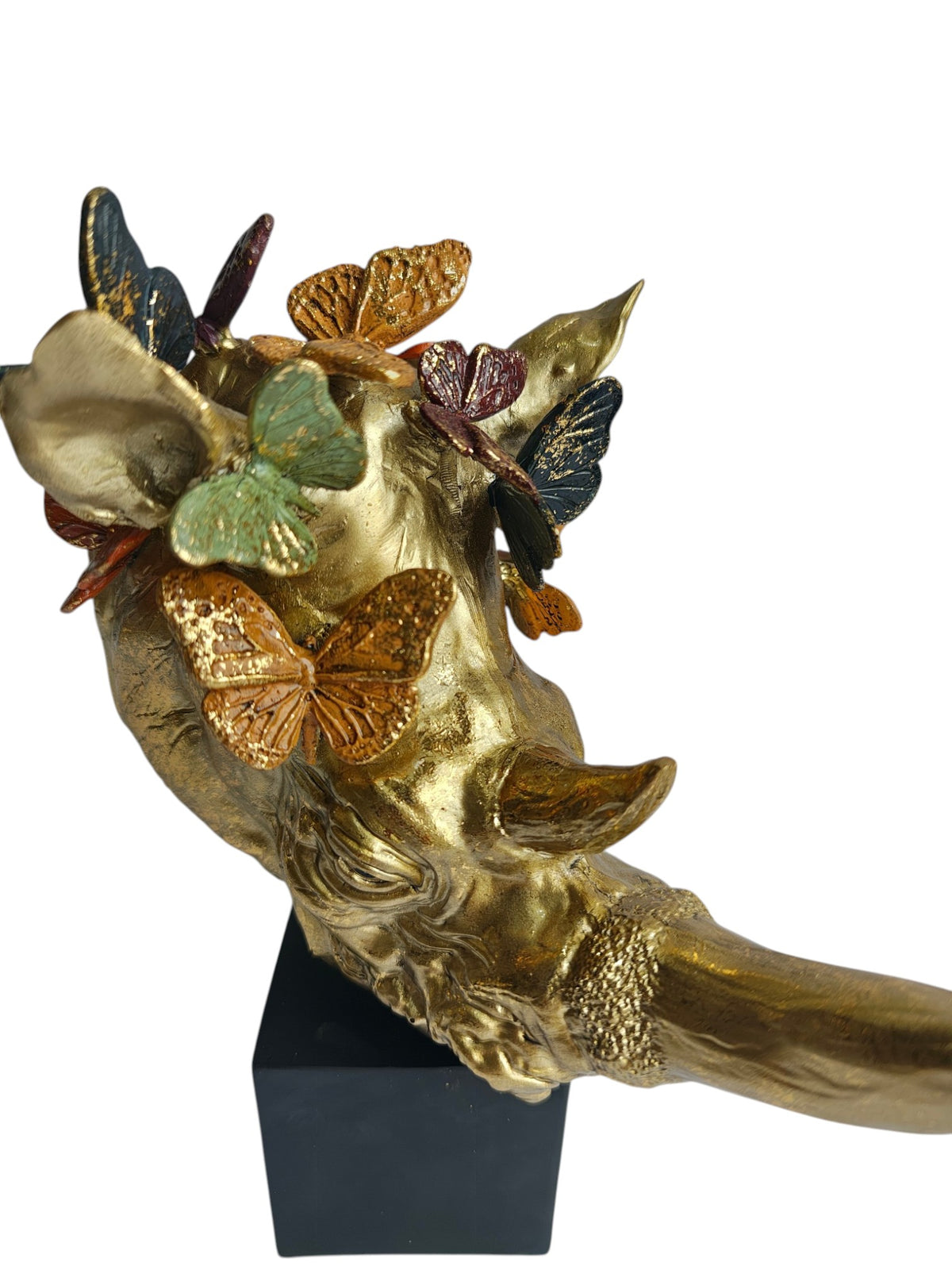 Golden Rhino Butterfly Sculpture - Luxury Resin Table Decor