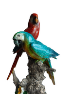 Tropical Companions - Pair of Lovebird Macaw Parrots Couple Figurine