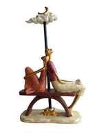 Moonlit Romance - Romantic Couple Sitting on Bench with Dog Figurine
