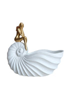 Lady Shell Bowl - Coastal White Shell Storage with Gold Figure