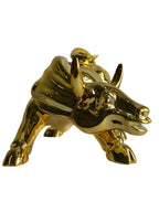 Golden Charging Bull Statue - Luxury Table Showpiece
