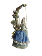 Victorian Girl on Floral Swing Showpiece - Porcelain Princess Figurine