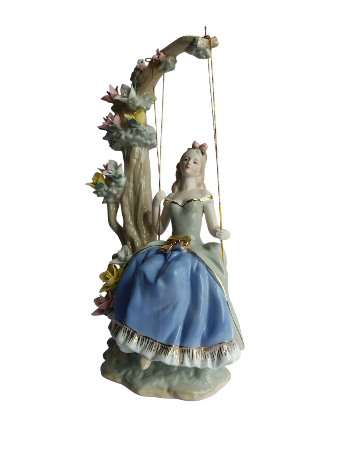 Victorian Girl on Floral Swing Showpiece - Porcelain Princess Figurine