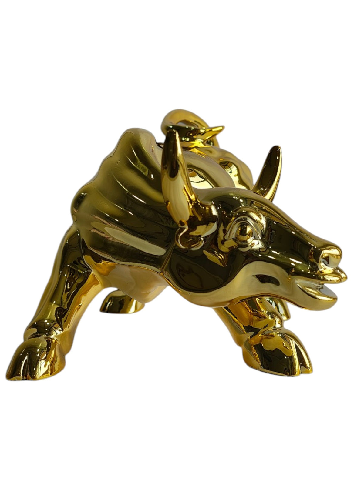 Golden Charging Bull Statue - Luxury Table Showpiece