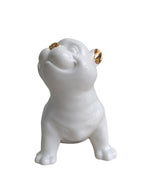 Glossy White Ceramic Puppy Figurine with Golden Accents