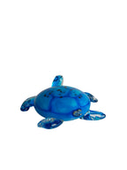 Blue Ocean Glass Turtle Showpiece - Coastal Ocean Animal Art Glass