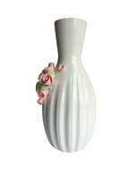 White Ceramic Vase with 3D Pink Rose Applique