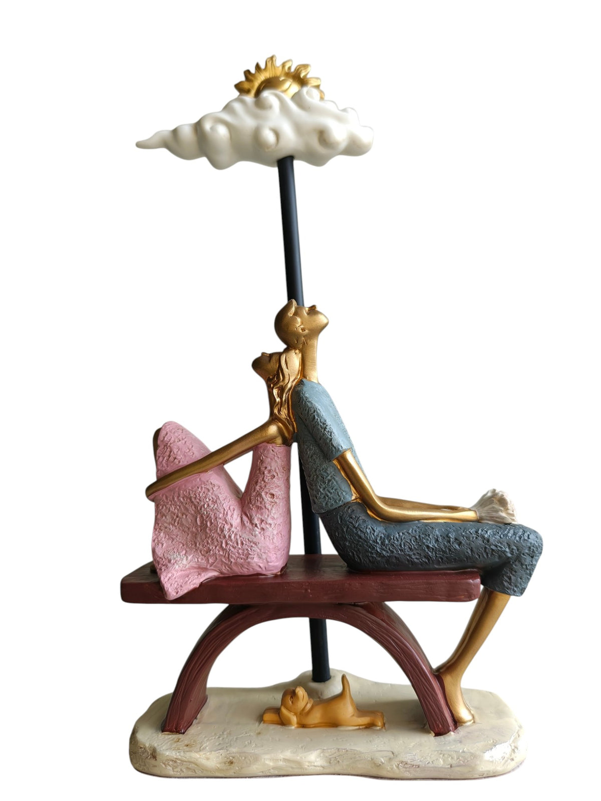 Sunny Day Dreamers - Couple on Bench Under Sun & Cloud Showpiece