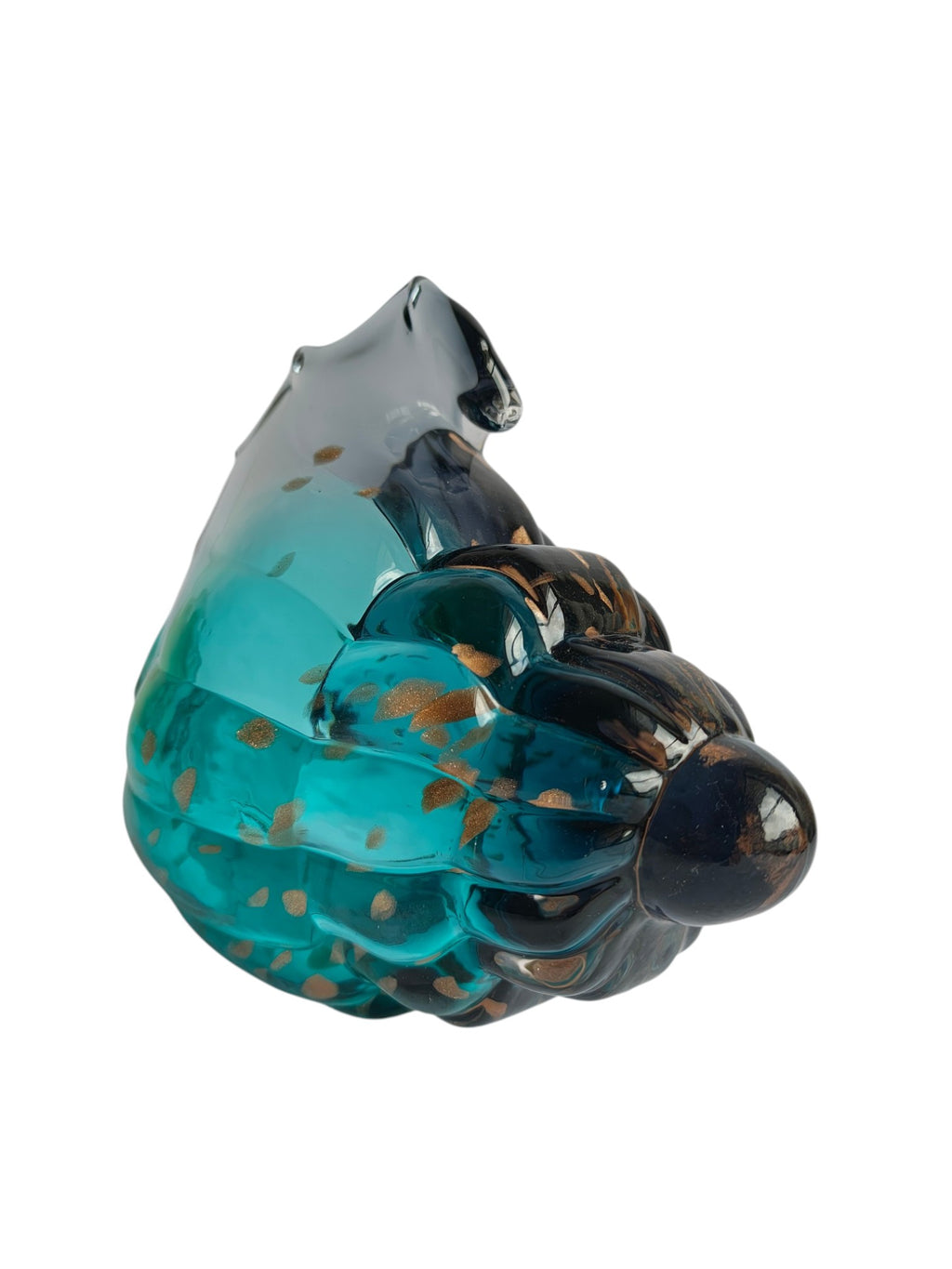 Luxury Aqua Blue Conch Shell Showpiece - Hand Blown Glass with Gold Flakes
