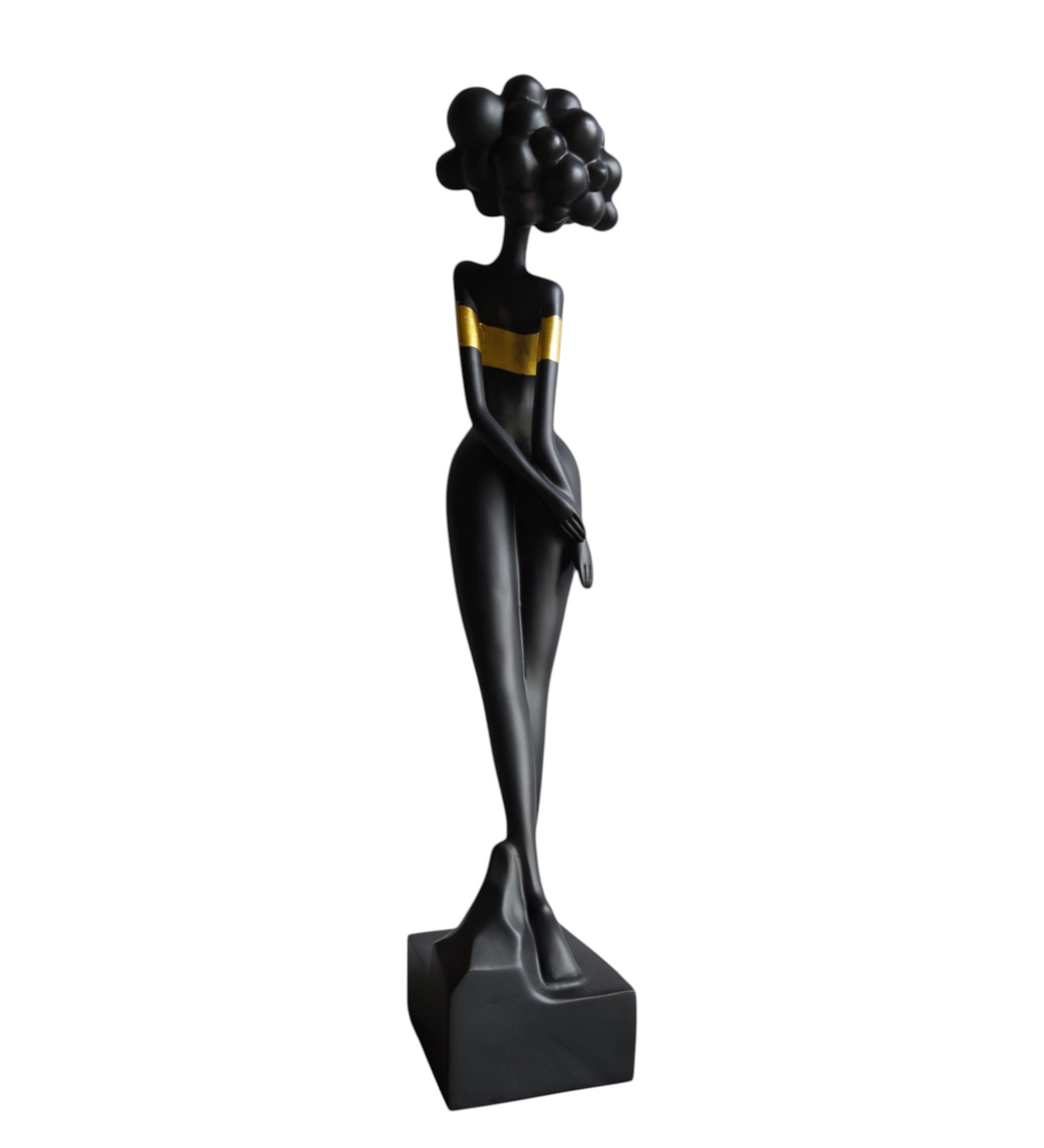 Premium & Elegant Black Polyresin Golden Strip Standing Lady