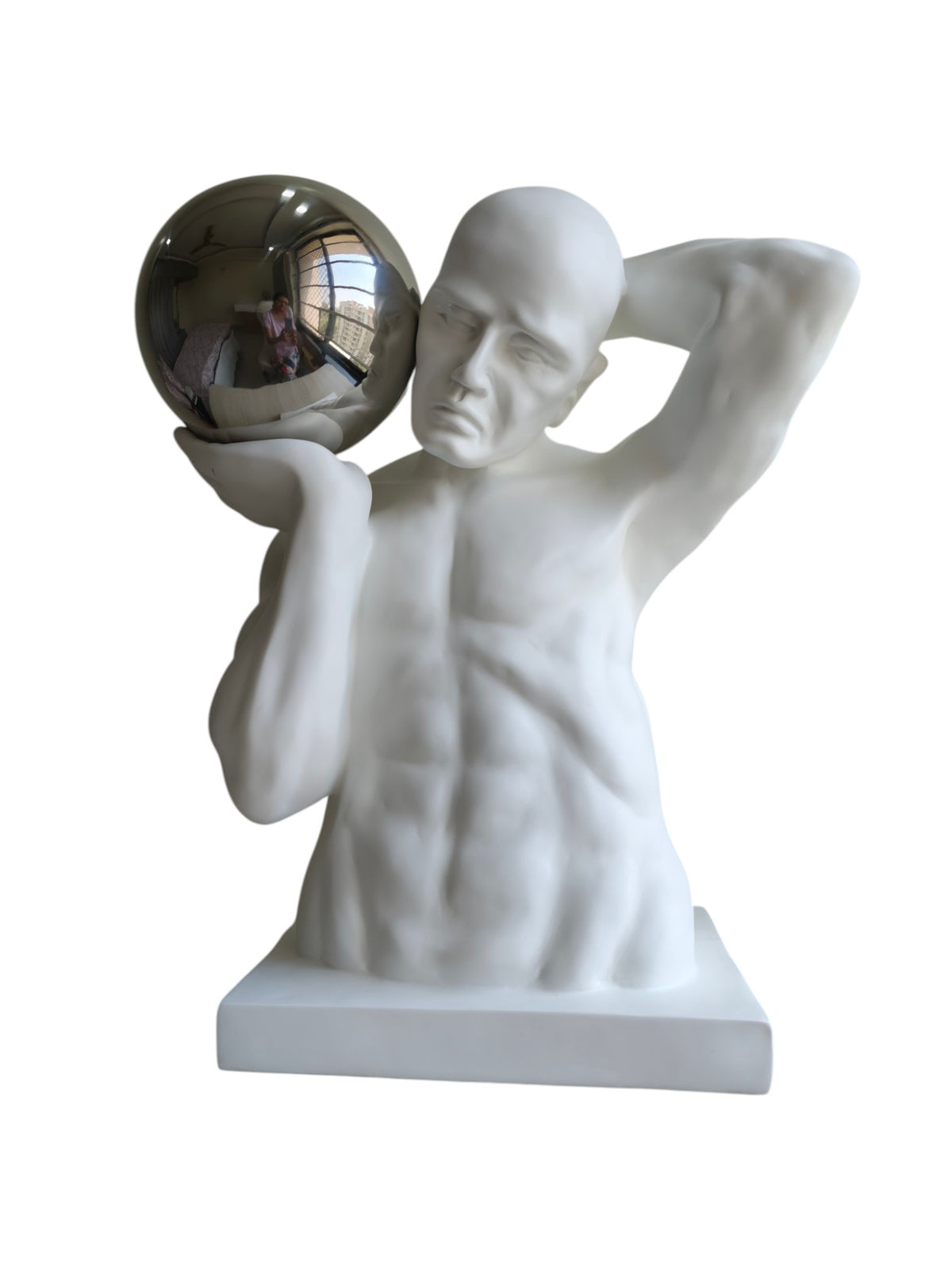 Atlas Strength Sculpture with Chrome Sphere