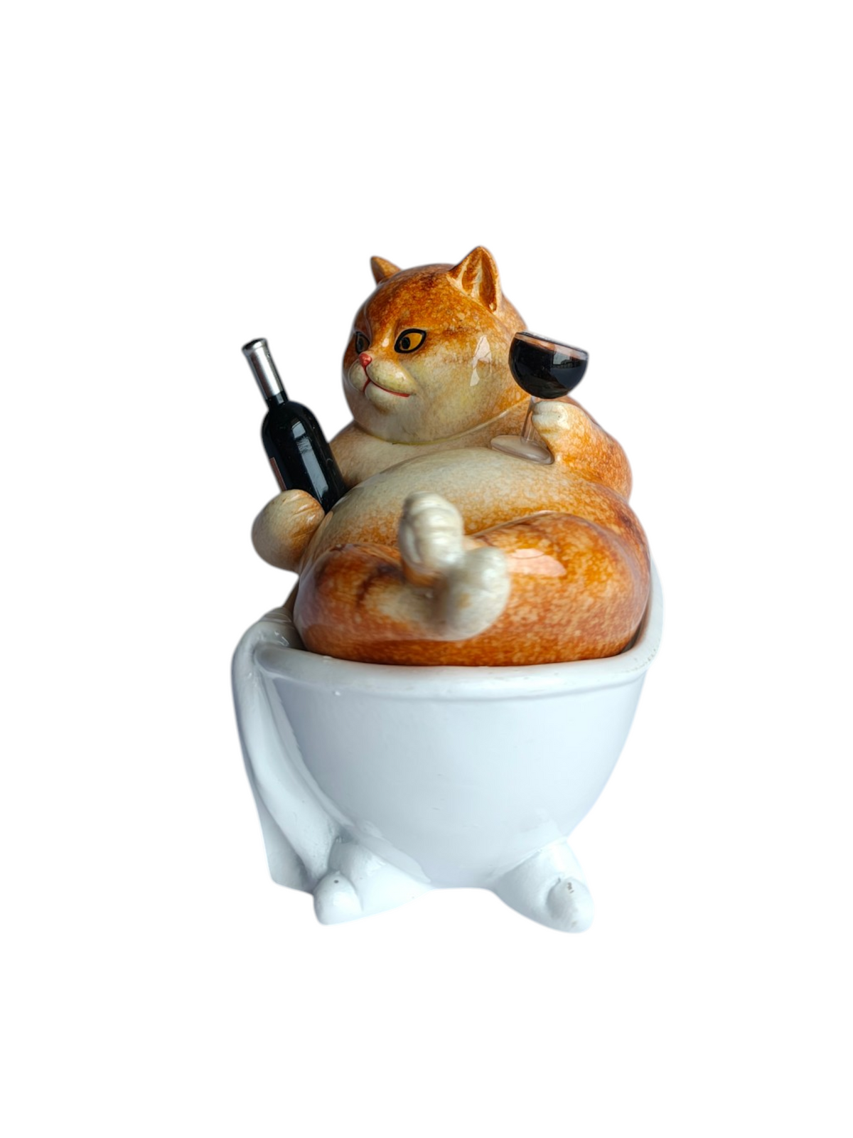 Chill Cat - Drunk Cat in Bathtub with Wine Bottle Figurine