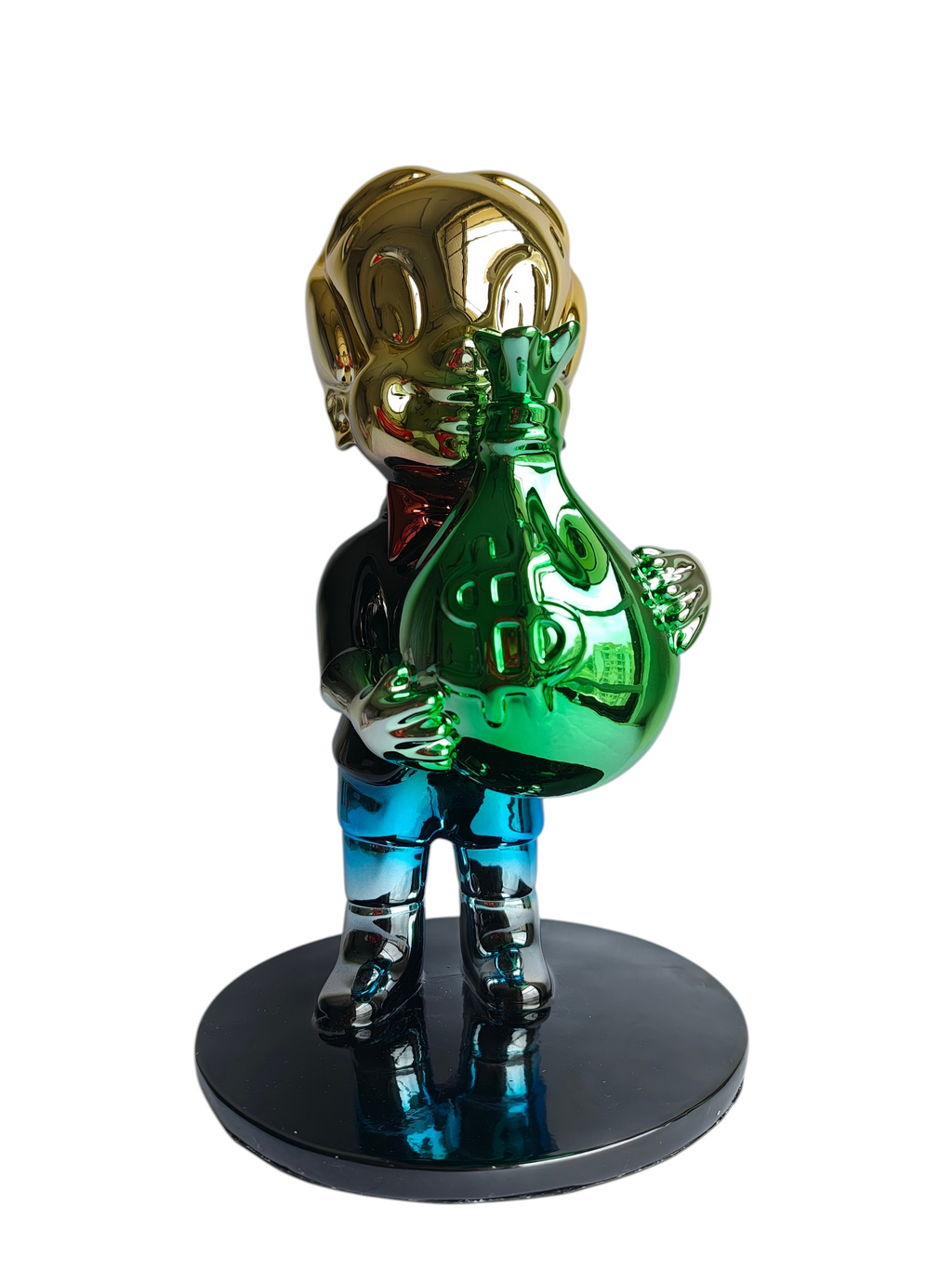 Richie Rich Pop Art Sculpture with Gold Head & Green Money Bag