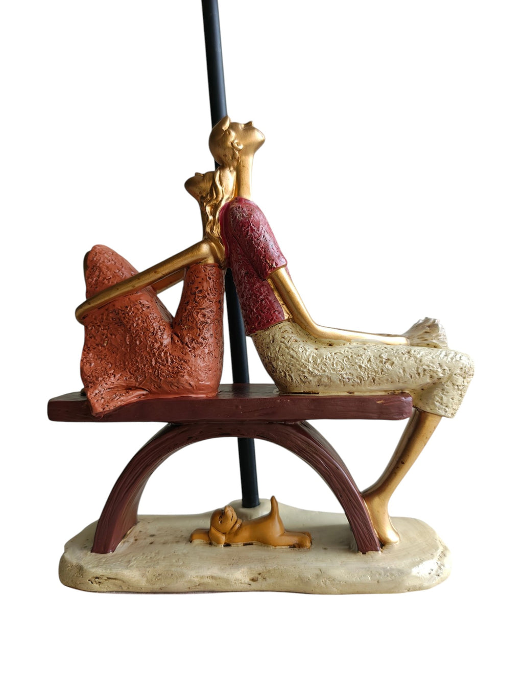 Moonlit Romance - Romantic Couple Sitting on Bench with Dog Figurine