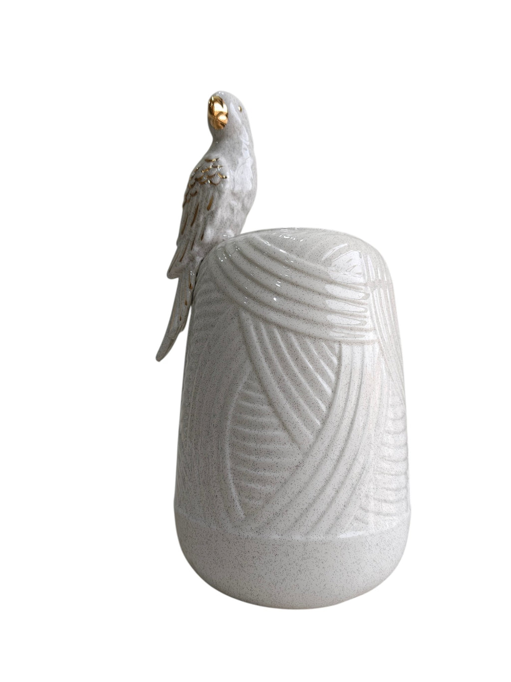 Golden Parrot Perch - Speckled White Ceramic Vase