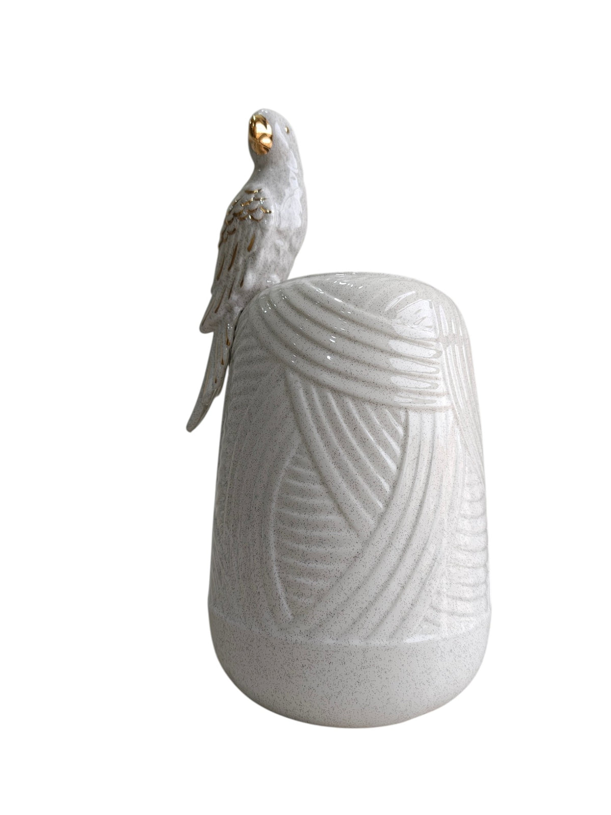 Golden Parrot Perch - Speckled White Ceramic Vase