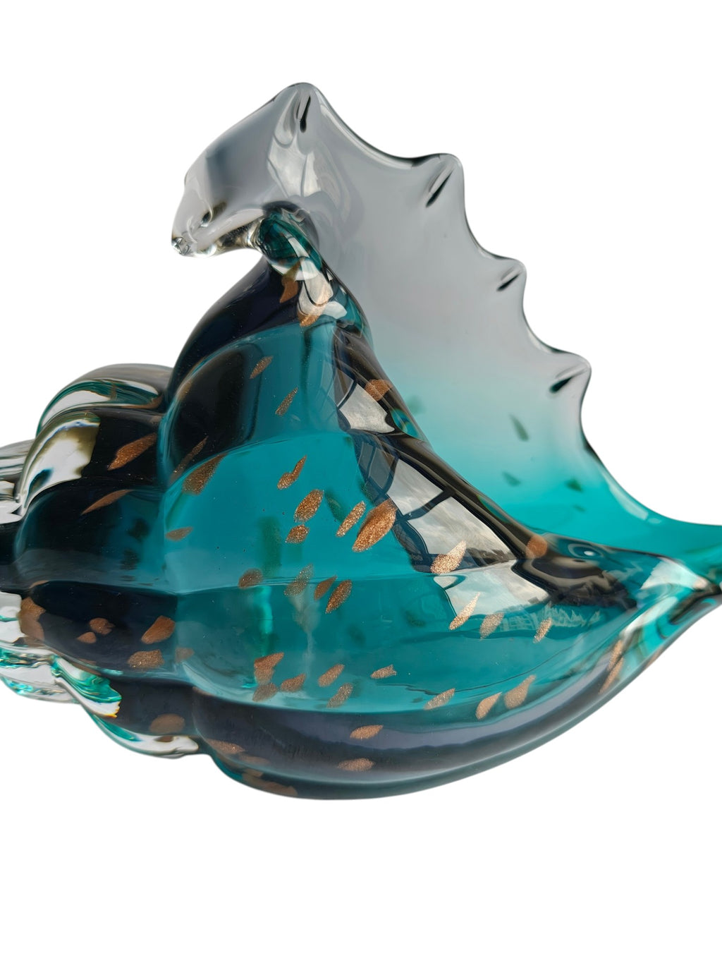 Luxury Aqua Blue Conch Shell Showpiece - Hand Blown Glass with Gold Flakes