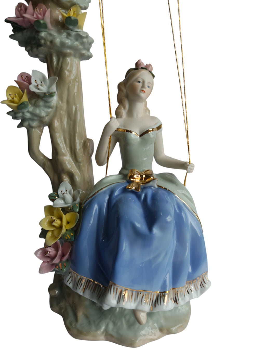 Victorian Girl on Floral Swing Showpiece - Porcelain Princess Figurine