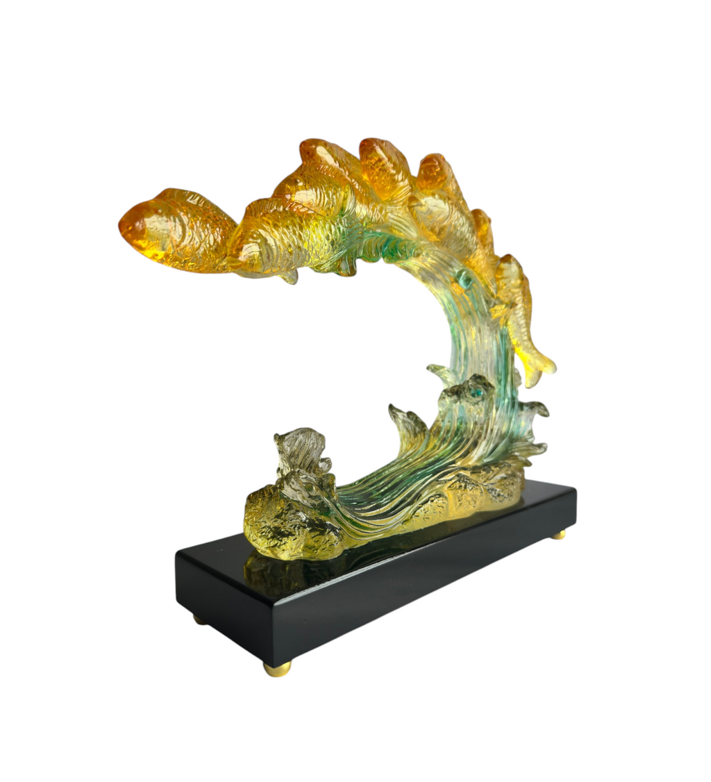 Golden Prosperity Koi Wave Crystal Showpiece
