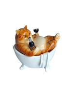 Chill Cat - Drunk Cat in Bathtub with Wine Bottle Figurine
