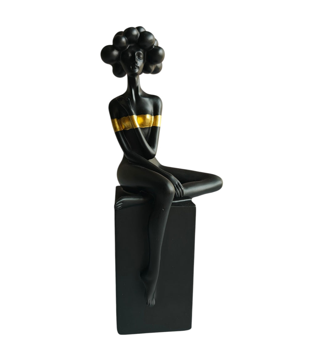 Black Bubble Hair Sitting Lady