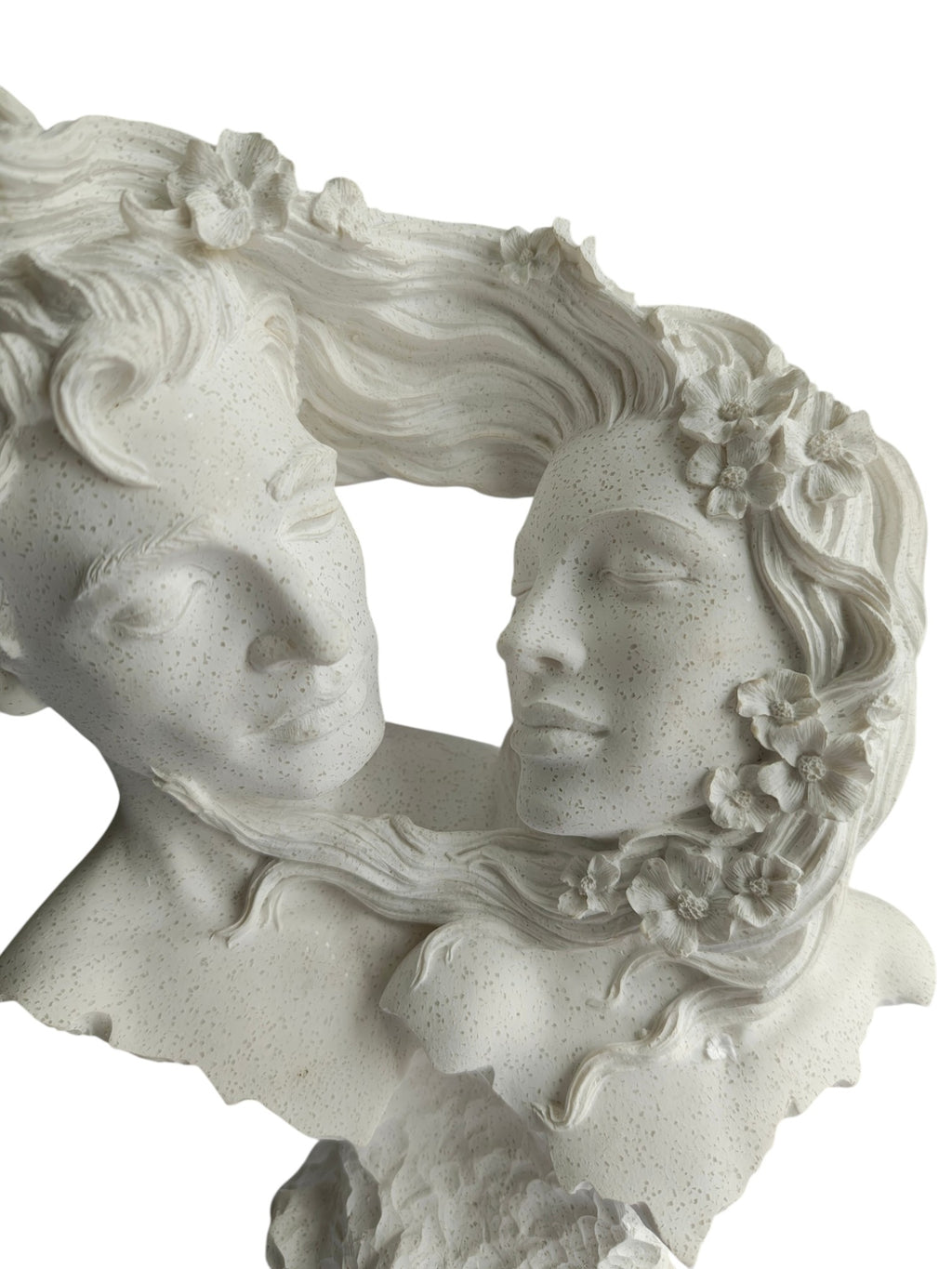 Soulmates Love Couple Bust Statue - Romantic Couple Face with Floral Hair