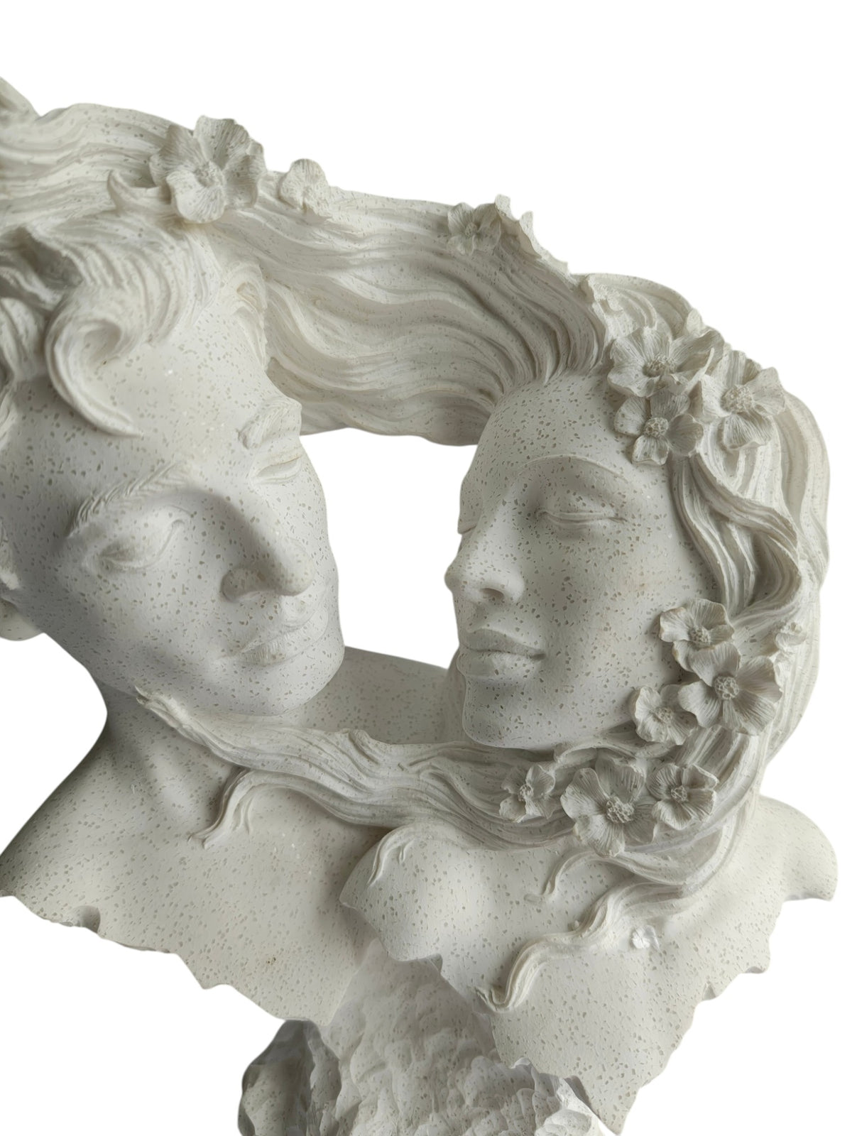 Soulmates Love Couple Bust Statue - Romantic Couple Face with Floral Hair