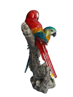 Tropical Companions - Pair of Lovebird Macaw Parrots Couple Figurine