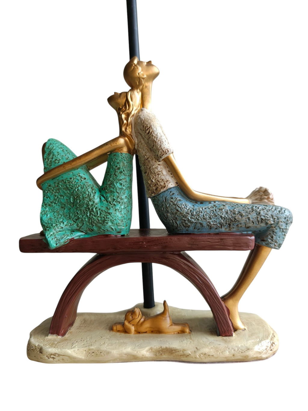 Moonlit Dream Couple - Romantic Bench Figurine with Crescent Moon Cloud (Turquoise Green & Blue)