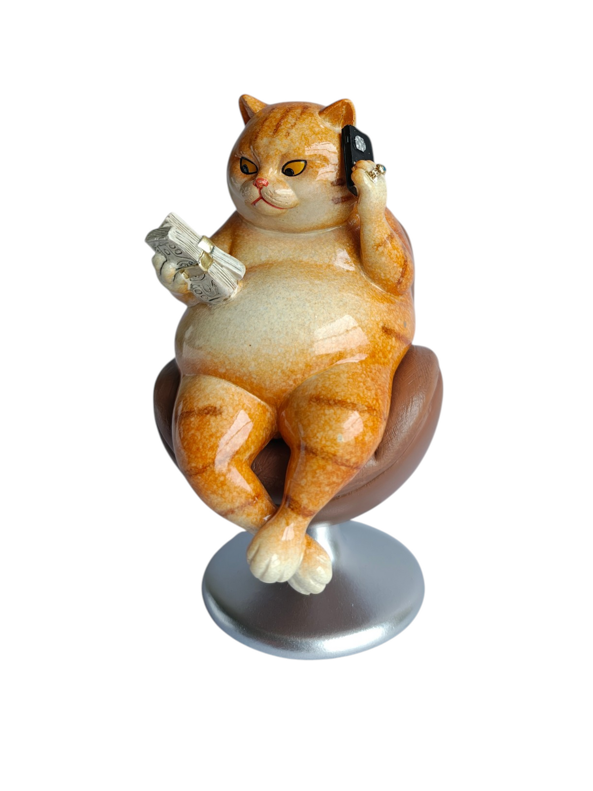 Boss Cat - Millionaire Cat on Swivel Chair with Money & Phone Figurine