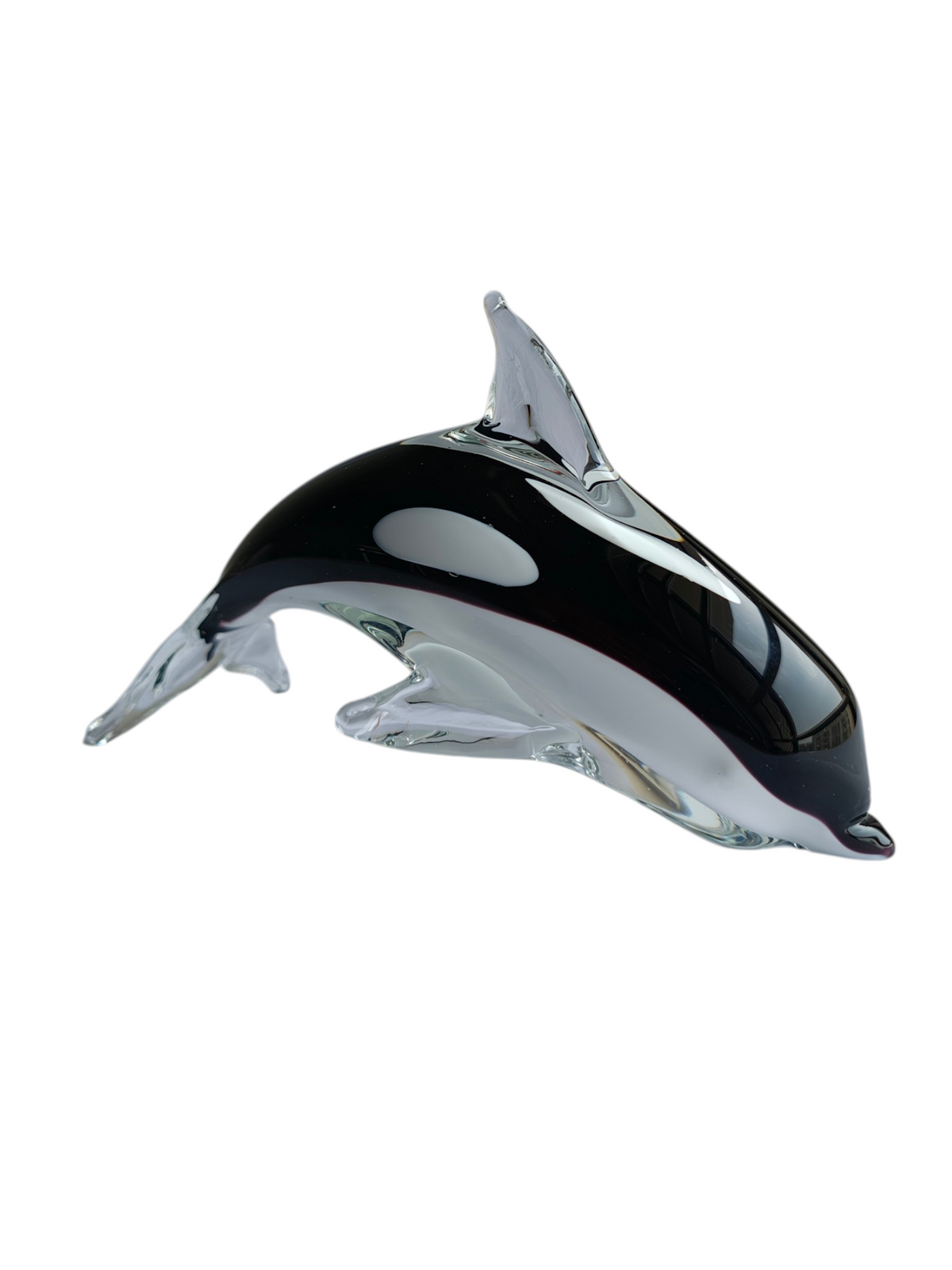 Midnight Orca - Handblown Murano-Style Glass Dolphin Figurine