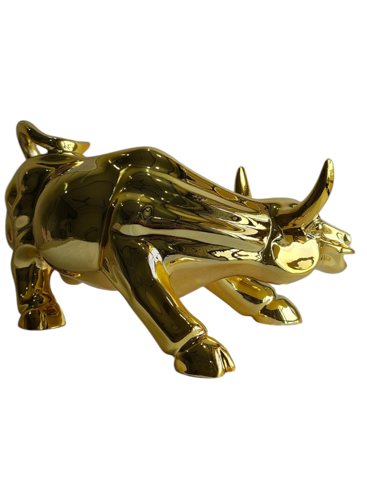 Golden Charging Bull Statue - Luxury Table Showpiece