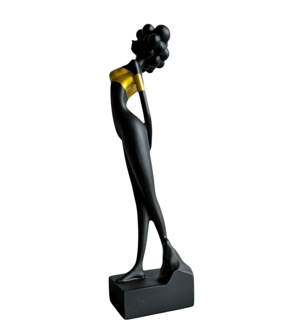 Premium & Elegant Black Polyresin Golden Strip Standing Lady