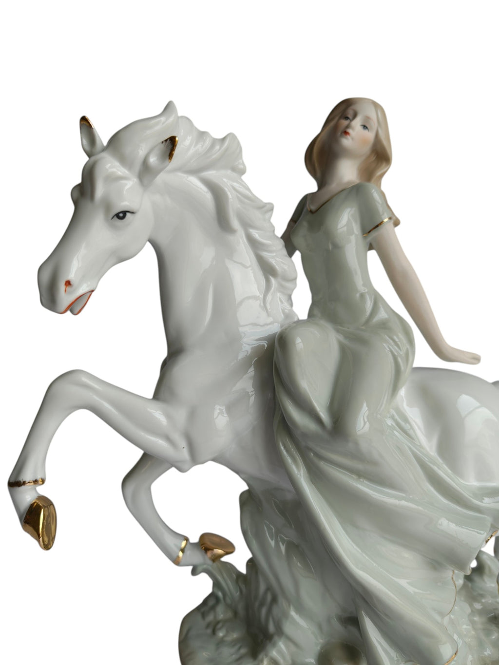 Lady Riding White Horse Showpiece - Victorian Porcelain Princess Figurine