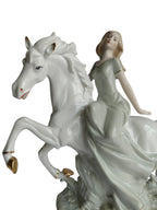 Lady Riding White Horse Showpiece - Victorian Porcelain Princess Figurine