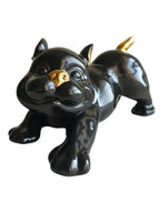 Playful French Bulldog - Glossy Black & Gold Ceramic Dog Sculpture (Stretching Pose)