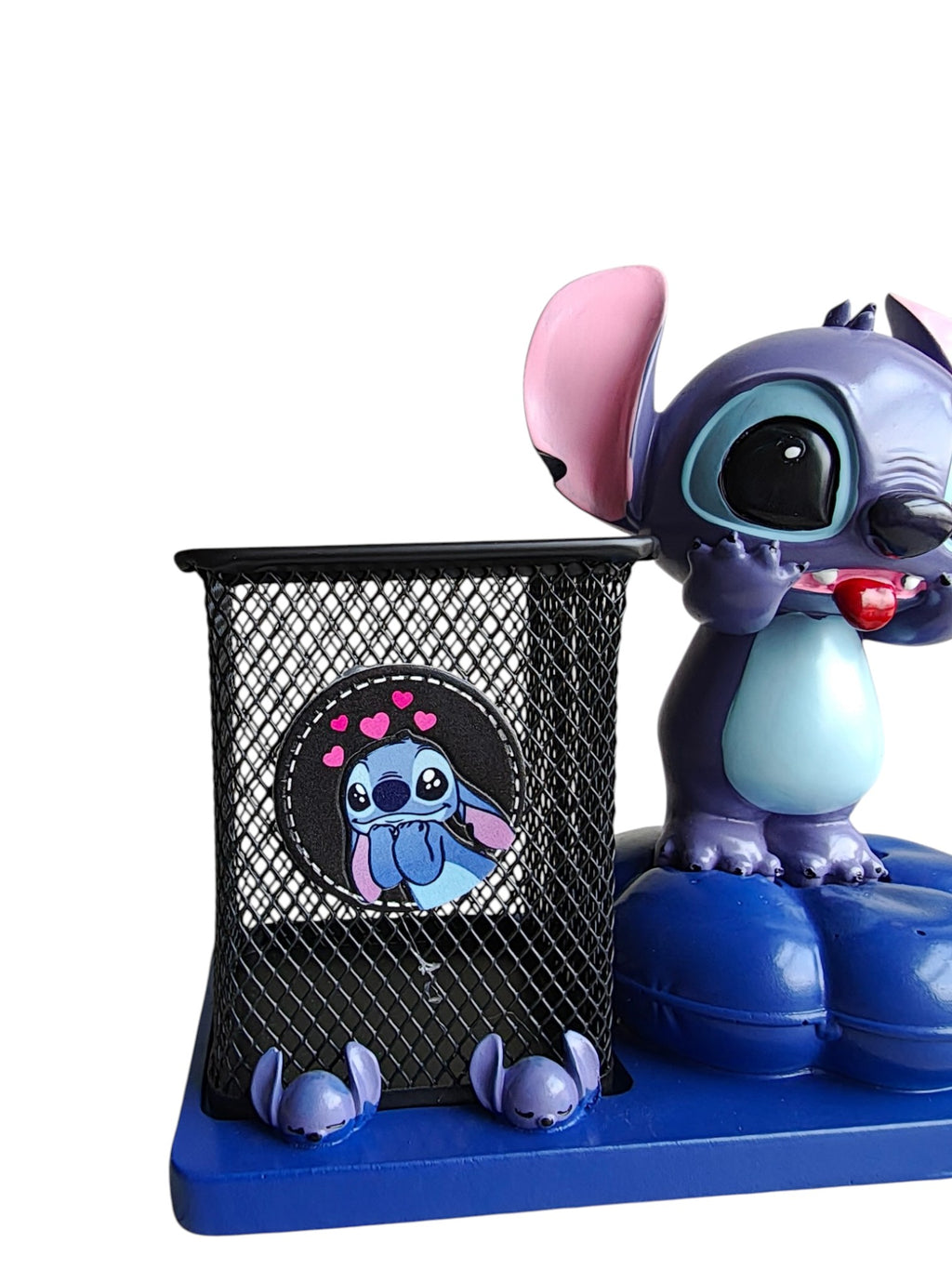 Cute Stitch Desk Buddy - Metal Mesh Pen Holder with Figurine