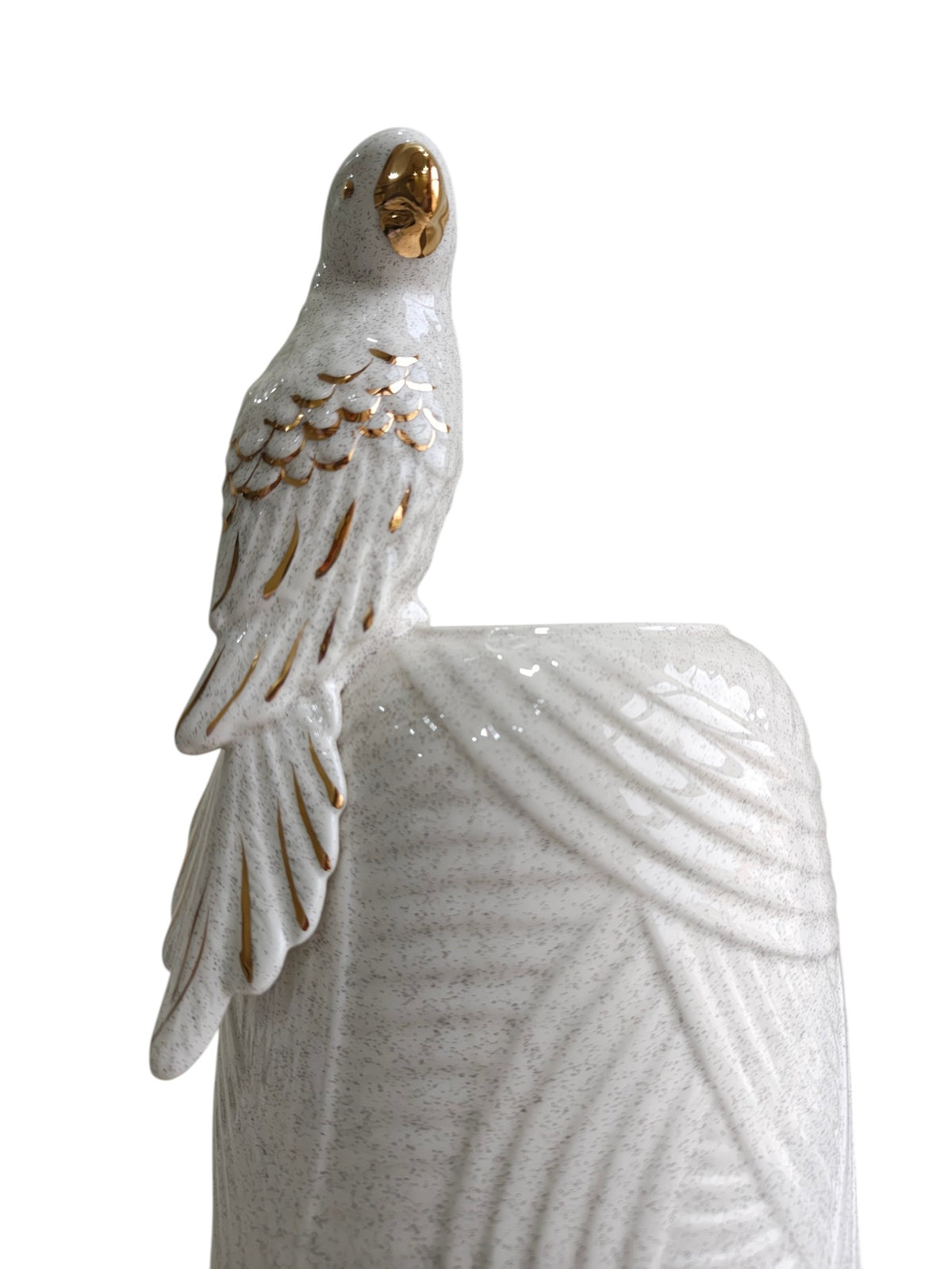 Golden Parrot Perch - Speckled White Ceramic Vase