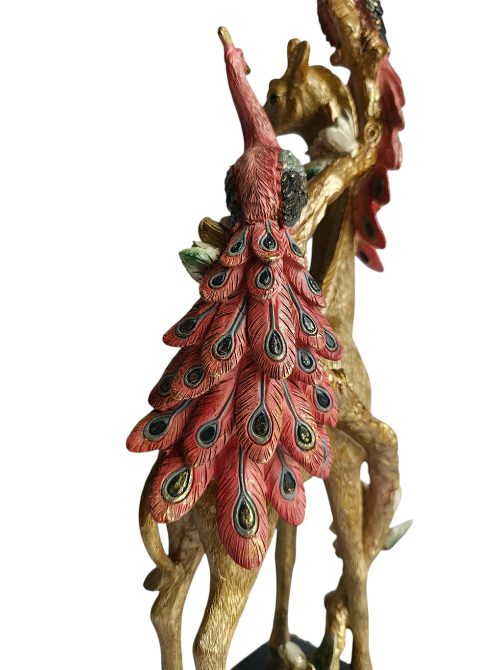 Golden Giraffe with Twin Peacocks Sculpture - Luxury Resin Table Decor